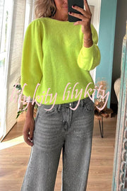 Bright Winter Day Knit Solid Color Wide Neck Relaxed Sweater