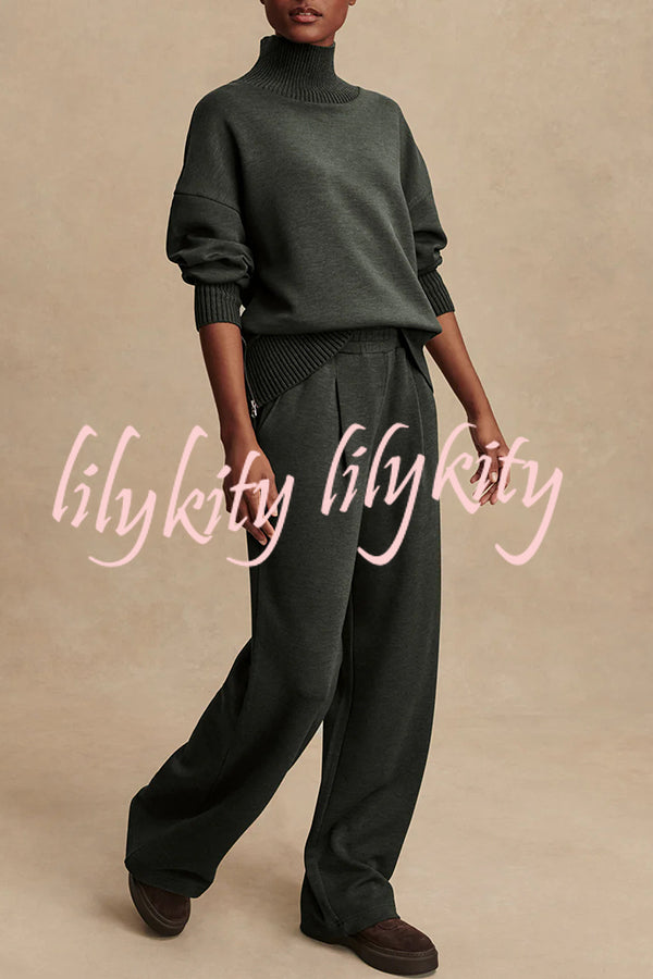 Barker High-Neck Long Sleeve Side Zipper Sweatshirt and Elastic Waist Pocketed Loose Pants Set