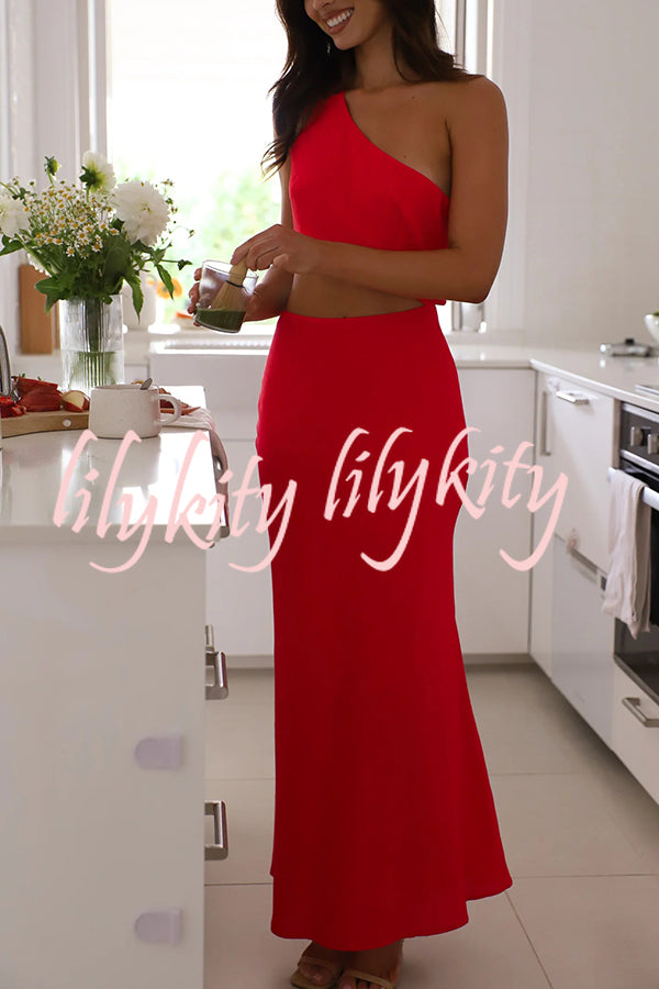 Solid Color Sexy One Shoulder Off Waist Maxi Dress