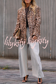 Catwalk Leopard Single Button Long Sleeve Pocketed Lapel Boyfriend Blazer