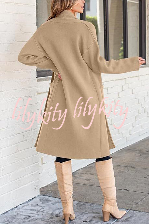 Solid Color Long-sleeved Casual Loose Pocket Mid-length Cardigan