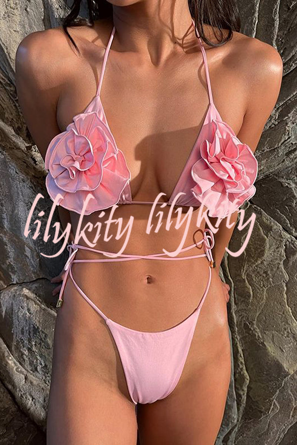 Elegant Suspender Three Dimensional Flower String Bikini