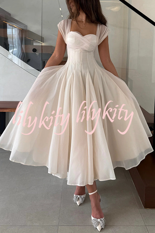 Elegant Sleeveless Waist-cinching Tulle Full-hem Maxi Dress