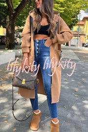 Fashionable and Casual Hooded Zipper Pocket Loose Long Coat