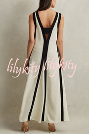 Elegant Piano Keys Reversible Style Colorblock A-line Maxi Dress