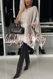 Calm and Elegant Knit Plaid Color Block Batwing Sleeve Loose Poncho