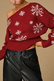 Christmas Snowflake Pattern Long-sleeved Loose Knit Sweater