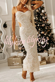 Own It Pearl Sequin Embellished Sexy Backless Cutout Strap Maxi Dress