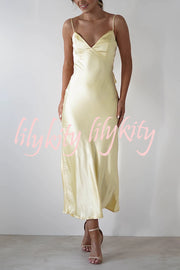 Satin Elegant Sling Backless Lace-Up Midi Dress