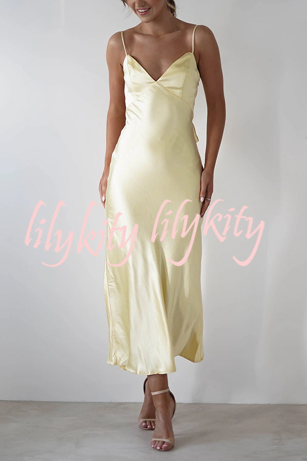 Satin Elegant Sling Backless Lace-Up Midi Dress