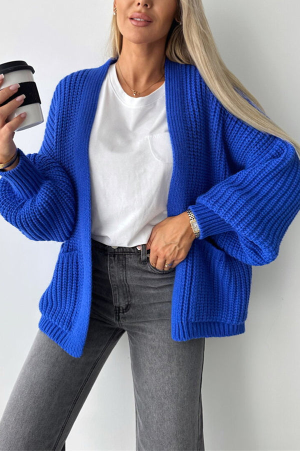 Solid Color V-neck Long-sleeved Casual Knitted Cardigan