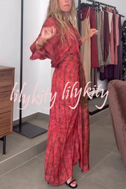 Unique Printed V-neck High-waisted Loose-fitting Holiday Maxi Dress