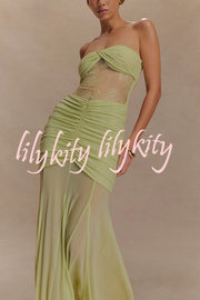 Fashion Lace Splicing Sexy Sleeveless Off-shoulder Slim Maxi Dress