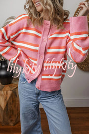 Colorblock Striped Knitted Long-sleeve Cardigan