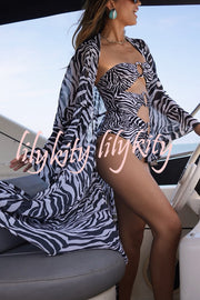 Marsie Zebra-print Ring Cutout Details Off Shoulder Stretch One-Piece Swimsuit