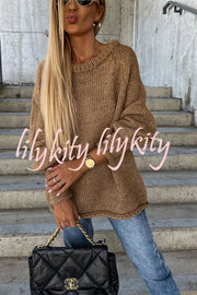 Casual Street Atmosphere Knit Wide Neck Loose Sweater