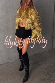 Start The Party Gold Foil Tassels Long Sleeve Jacket