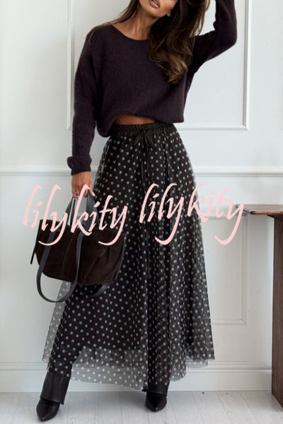 Timeless Treasures Tulle Polka Dot High Rise Elastic Waist Maxi Skirt