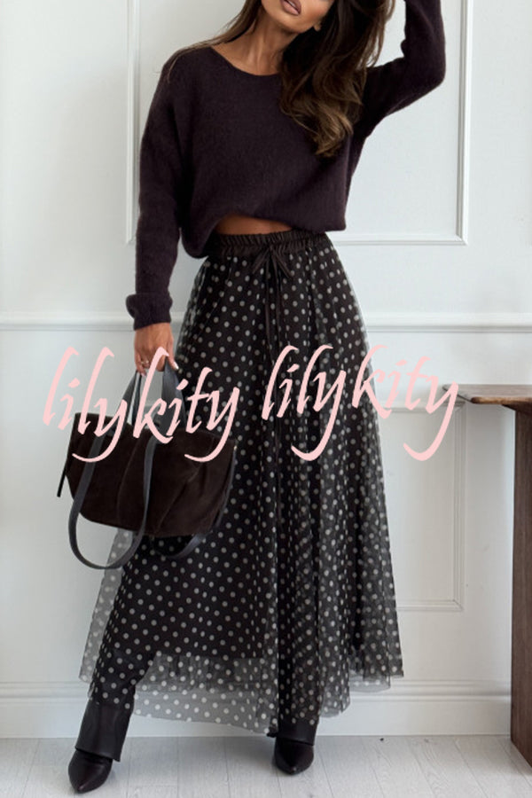Timeless Treasures Tulle Polka Dot High Rise Elastic Waist Maxi Skirt