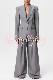 Power Girl Button Up Long Sleeve Removable Belt Lapel Blazer