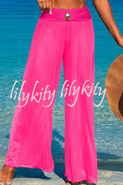 Solid Color Loose Metal Buckle Beach Pants