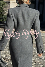 Elegant Lapel Long Sleeve Button High Waist Long Coat