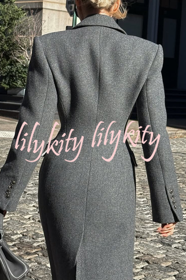 Elegant Lapel Long Sleeve Button High Waist Long Coat