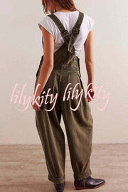 Fashionable Casual Side Pocket Button Loose Denim Overalls
