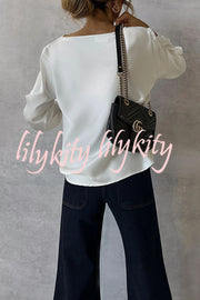 Simple and Beautiful Satin Cowl Drape Neck Long Sleeved Shirt