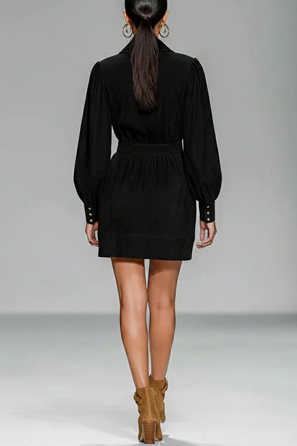 Fashionable Embroidered Floral Pattern Long-sleeved Fitted Waist Mini Dress