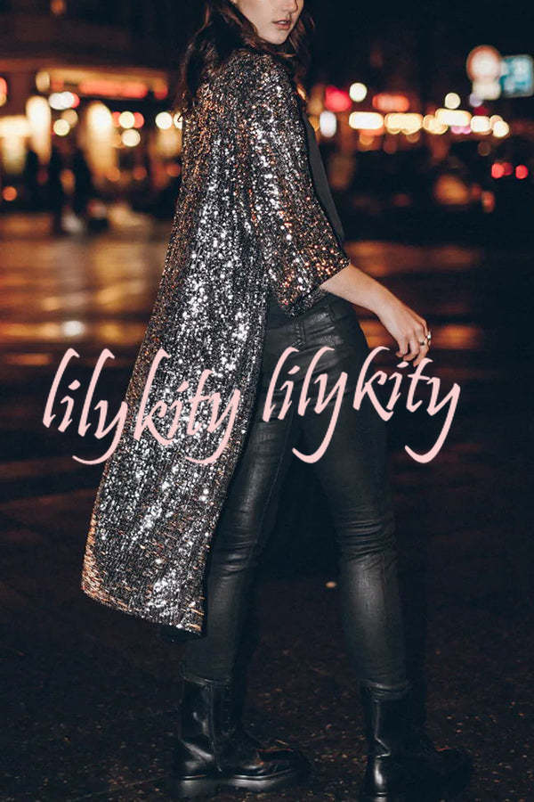 Disco Glamour Sequin Bell Sleeve Kimono