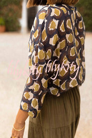 Unique Printed Lapel Button-down Loose Casual Shirt
