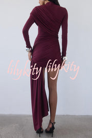 Solid Color Long-sleeved Pleated Slim-fit Elegant Ribbon Mini Dress