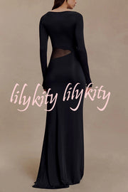 Fashion Long-sleeved Slim Sexy Hollow Slit Maxi Dress