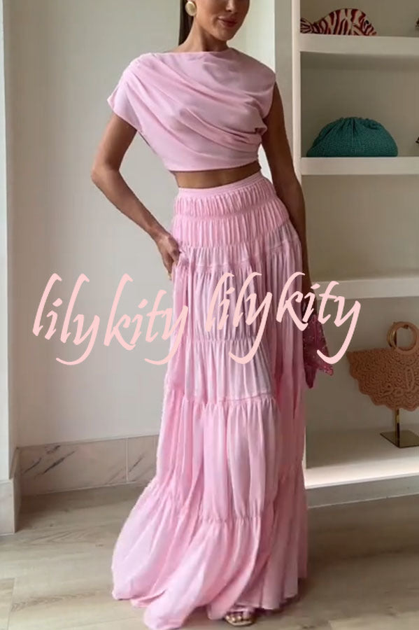 Stunning Chiffon Elastic Waist Layered A-line Maxi Skirt