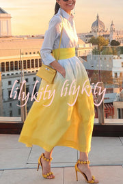 Fashionable Gradient Lapel Long Sleeve Waist Tie Casual Midi Dress