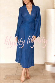 Emily Cotton Linen Blend Free Lace-up Backless Beach Cover-up