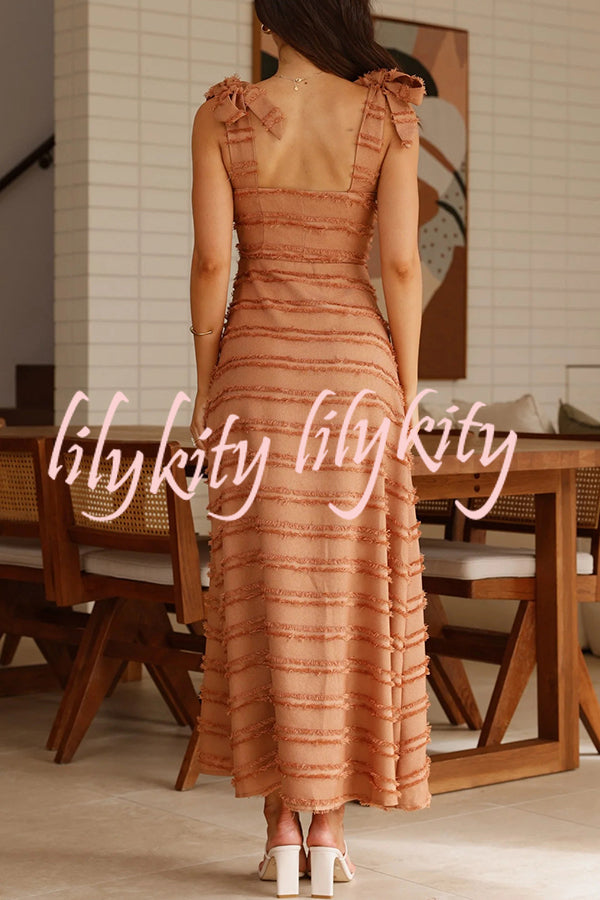 Solid Color V-neck Elegant Sling Lace Up Vacation Maxi Dress