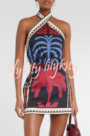 Unique Printed Sexy Halterneck Resort Beach Mini Dress