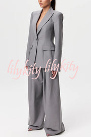 Power Girl Button Up Long Sleeve Removable Belt Lapel Blazer