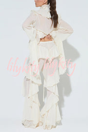 Fashionable Ruffled Elastic Waist Holiday Style Flared Pants