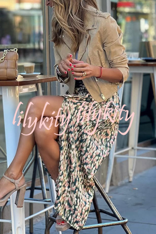 Unique Print High-Waisted Casual Slit Maxi Skirt