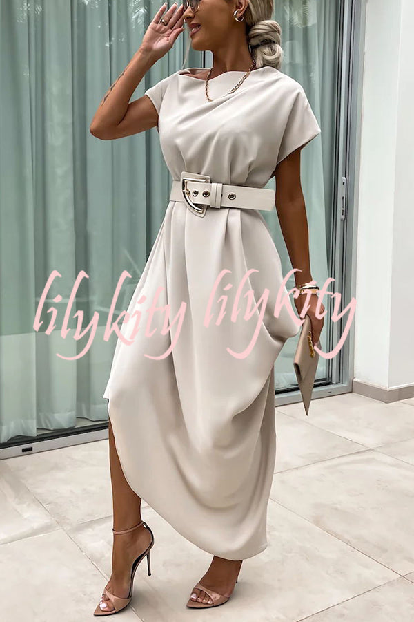 Extraordinary Cut Asymmetrical Short Sleeve  Loose Midi Dress