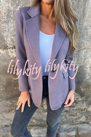 Daytime Perfection Faux Wool Lapel Button Relaxed Blazer