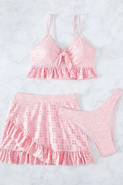 Hollow Patchwork Suspender Strap Three Pieces Swimsuit Set