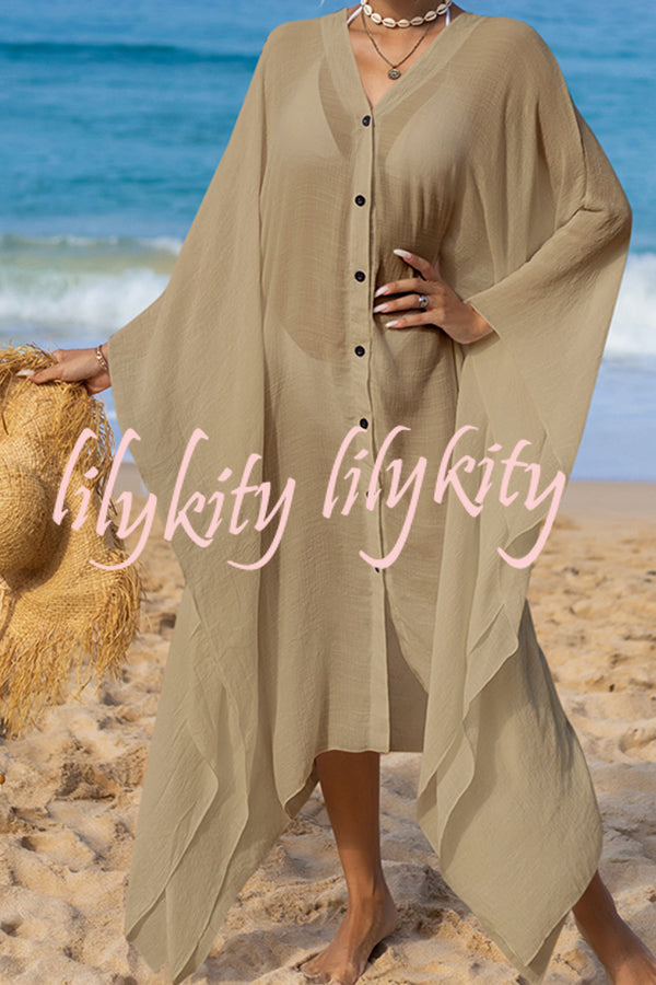 Rustic V Neck Button Down Cover Up