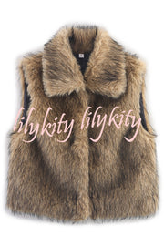 Stylish Collared Sleeveless Short Faux Fur Vest