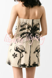 Flora Flamingo Print Halter Backless Mini Dress