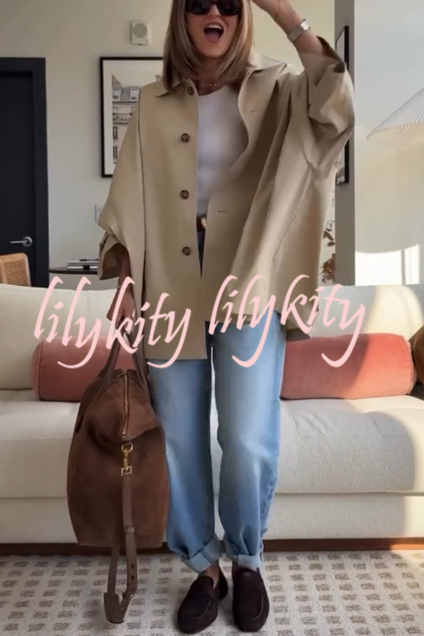 Timeless Fashion Button-breasted Wide Sleeve Pocket Twill A-line Jacket