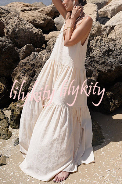 Beach Day Linen Blend Back Tie-up A-line Layered Maxi Dress